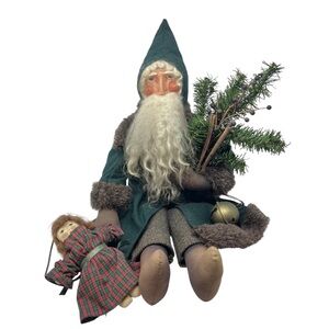 Vintage Now and Then Handmade Primitive Santa Decoration Holiday Christmas